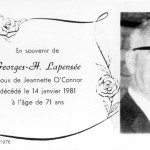Carte mortuaire de Georges-Henri Lapensée (1909-1981)